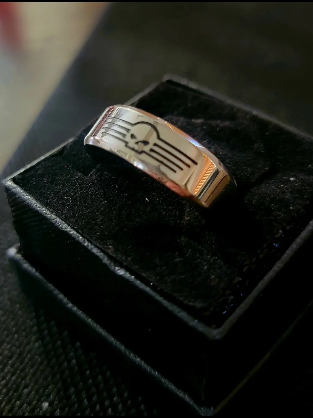 Men's Silver Skull-Accent Stainless Steel Ring